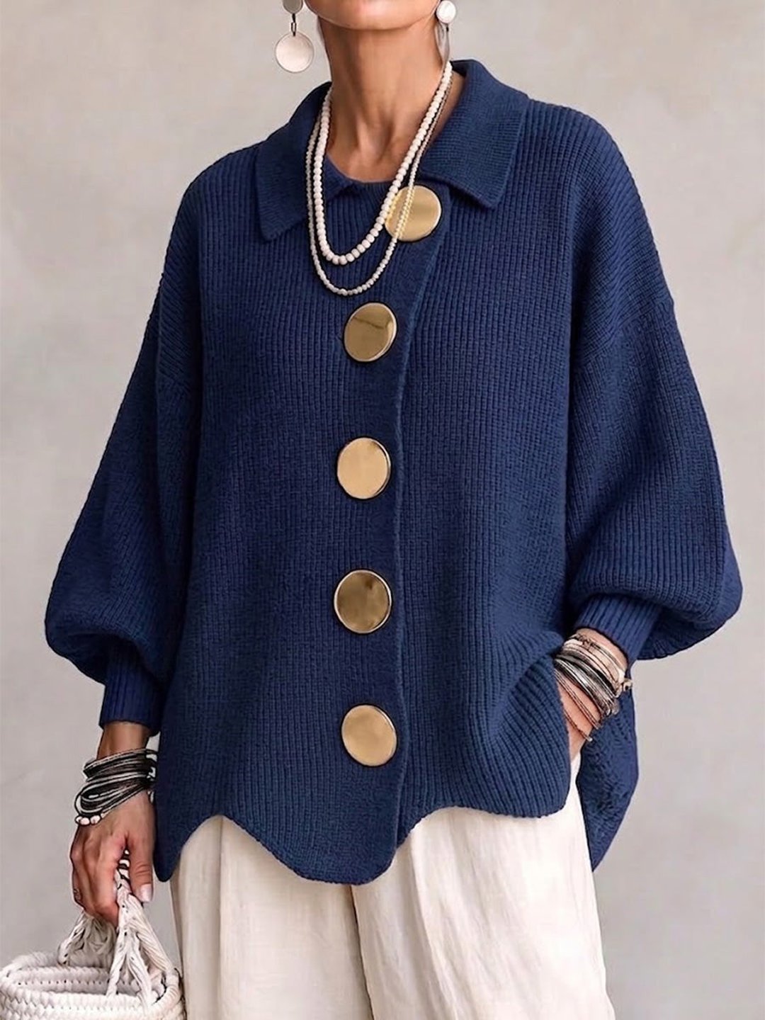 Cardigan oversize con bottoni dorati — vista 1