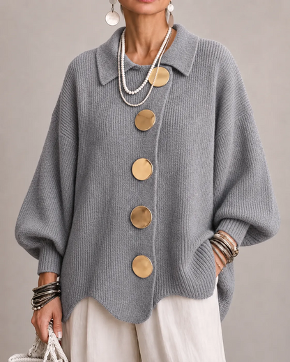 Cardigan oversize con bottoni dorati — Grigio
