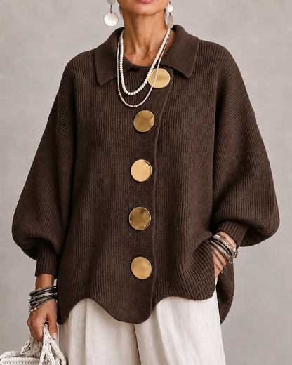 Cardigan oversize con bottoni dorati — Marrone