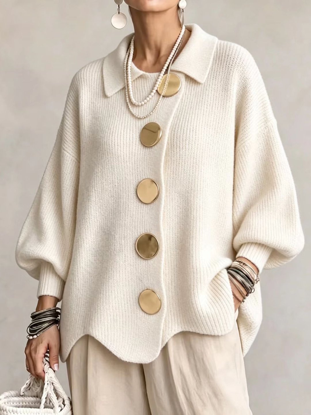 Cardigan oversize con bottoni dorati — vista 4