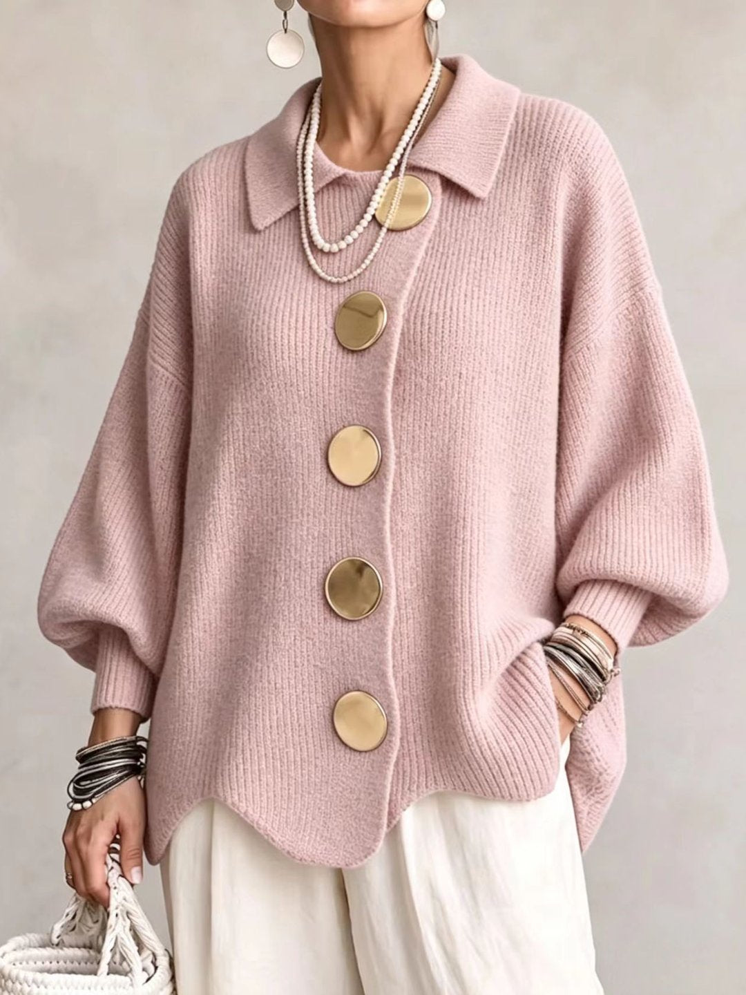 Cardigan oversize con bottoni dorati — Rosa