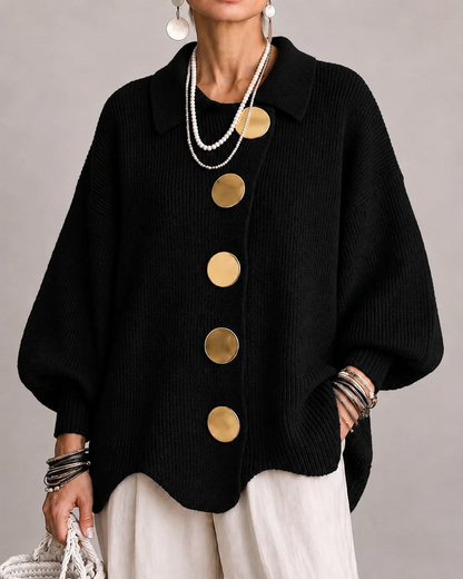 Cardigan oversize con bottoni dorati — Nero