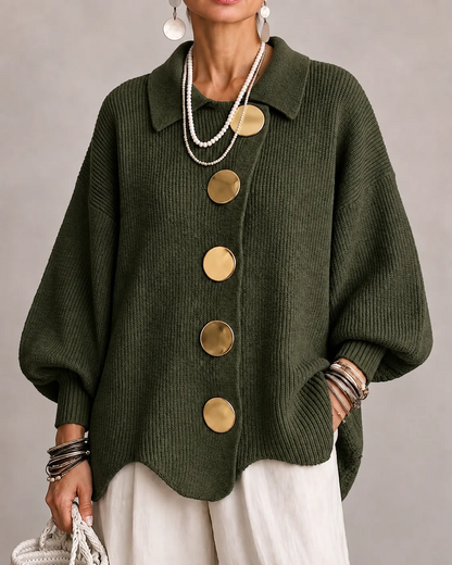 Cardigan oversize con bottoni dorati — Verde scuro