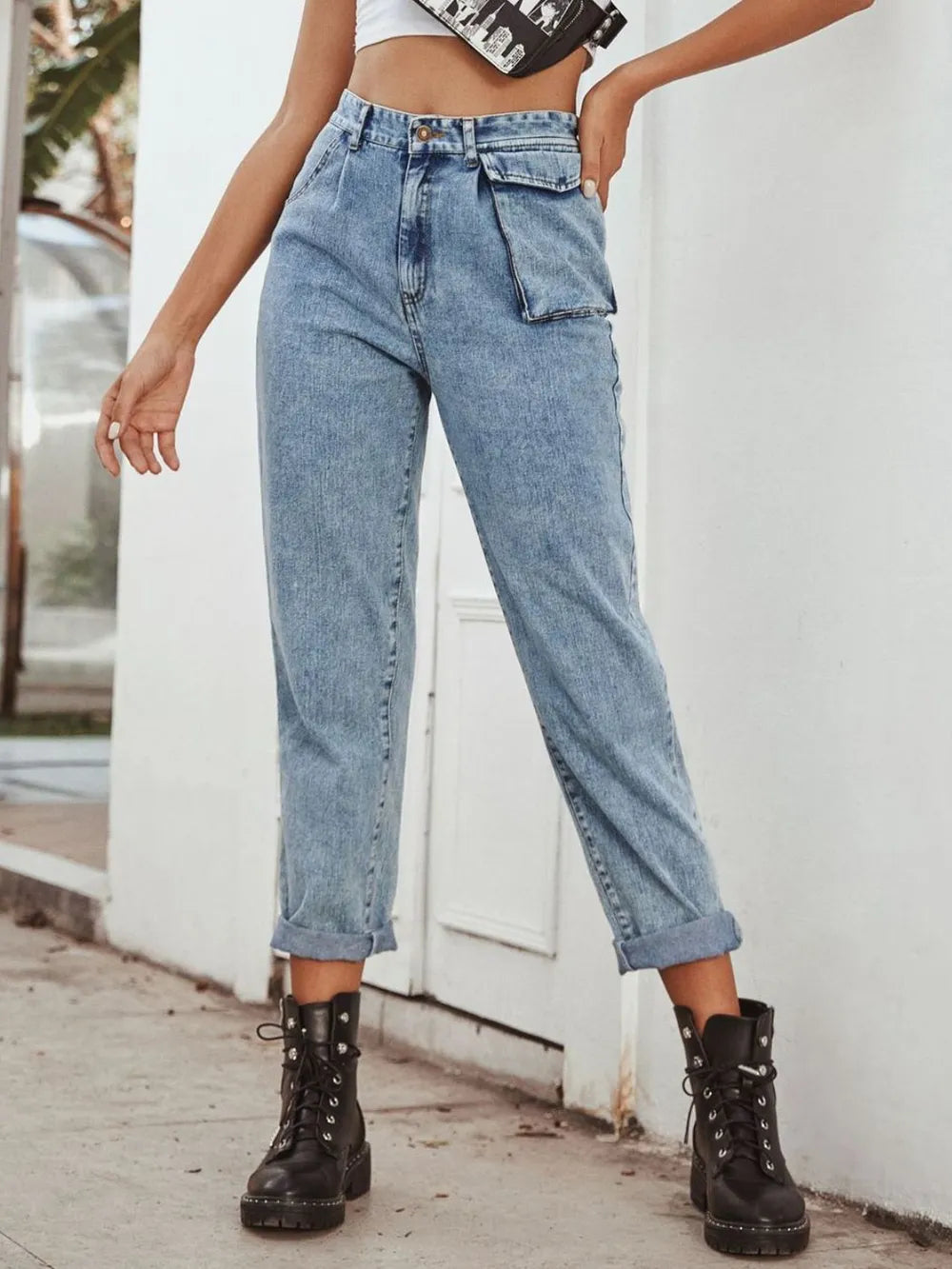 Jeans dritti a vita alta — dettaglio e colore 2