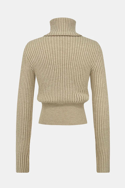Maglia corta a coste con collo alto — dettaglio e colore 1
