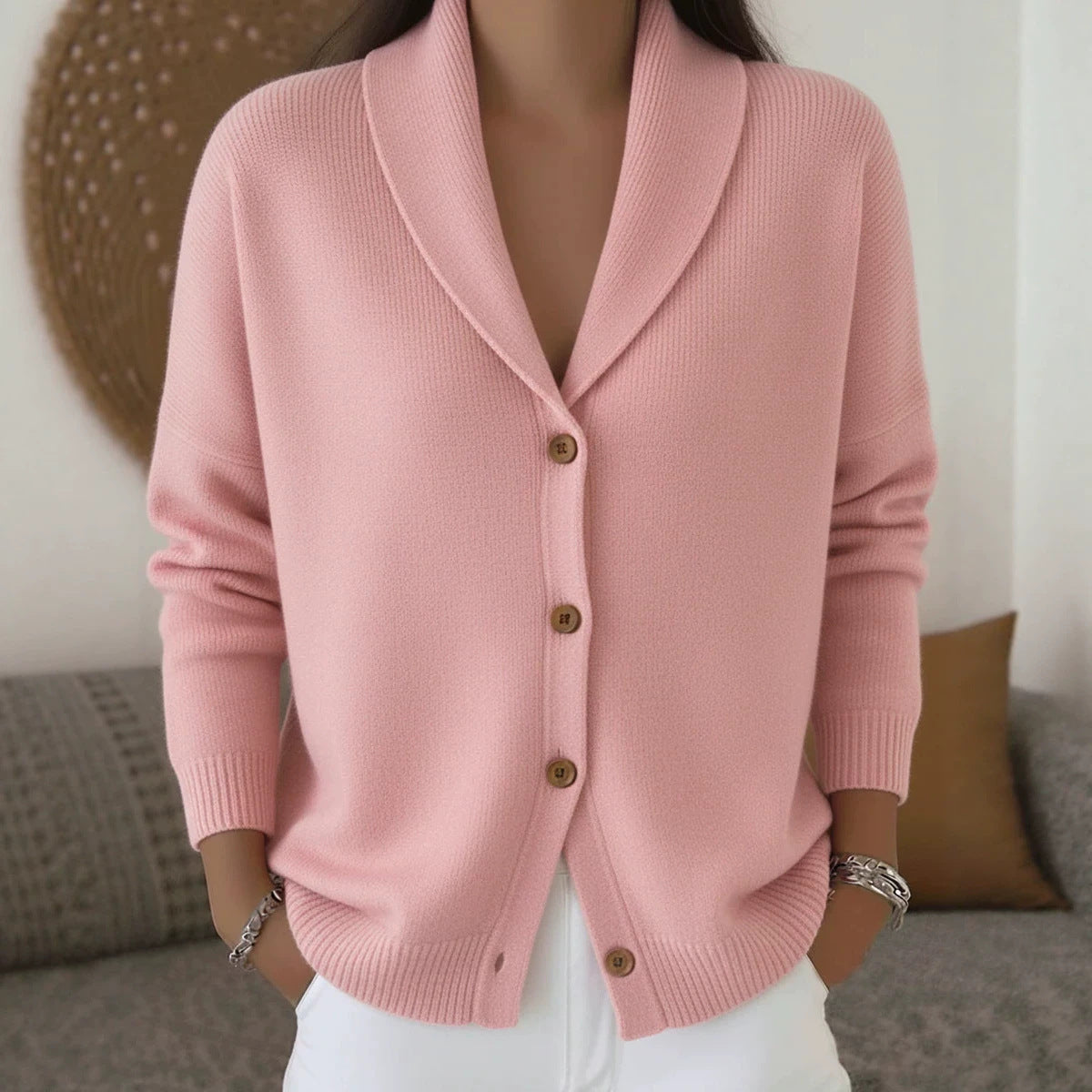 Cardigan morbido con collo ampio — vista completa