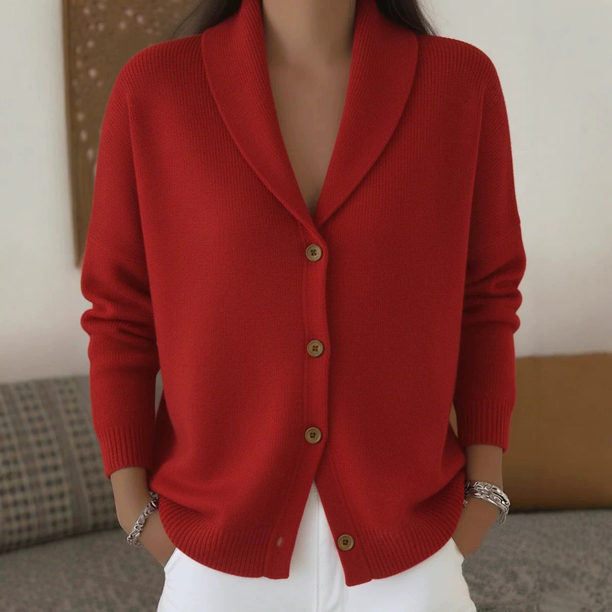 Cardigan morbido con collo ampio — dettaglio e colore 1