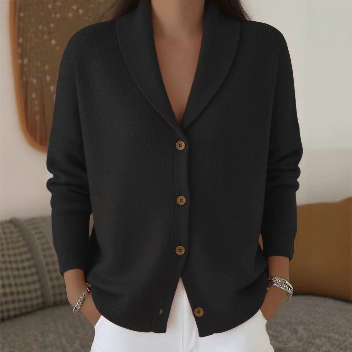 Cardigan morbido con collo ampio — dettaglio e colore 3