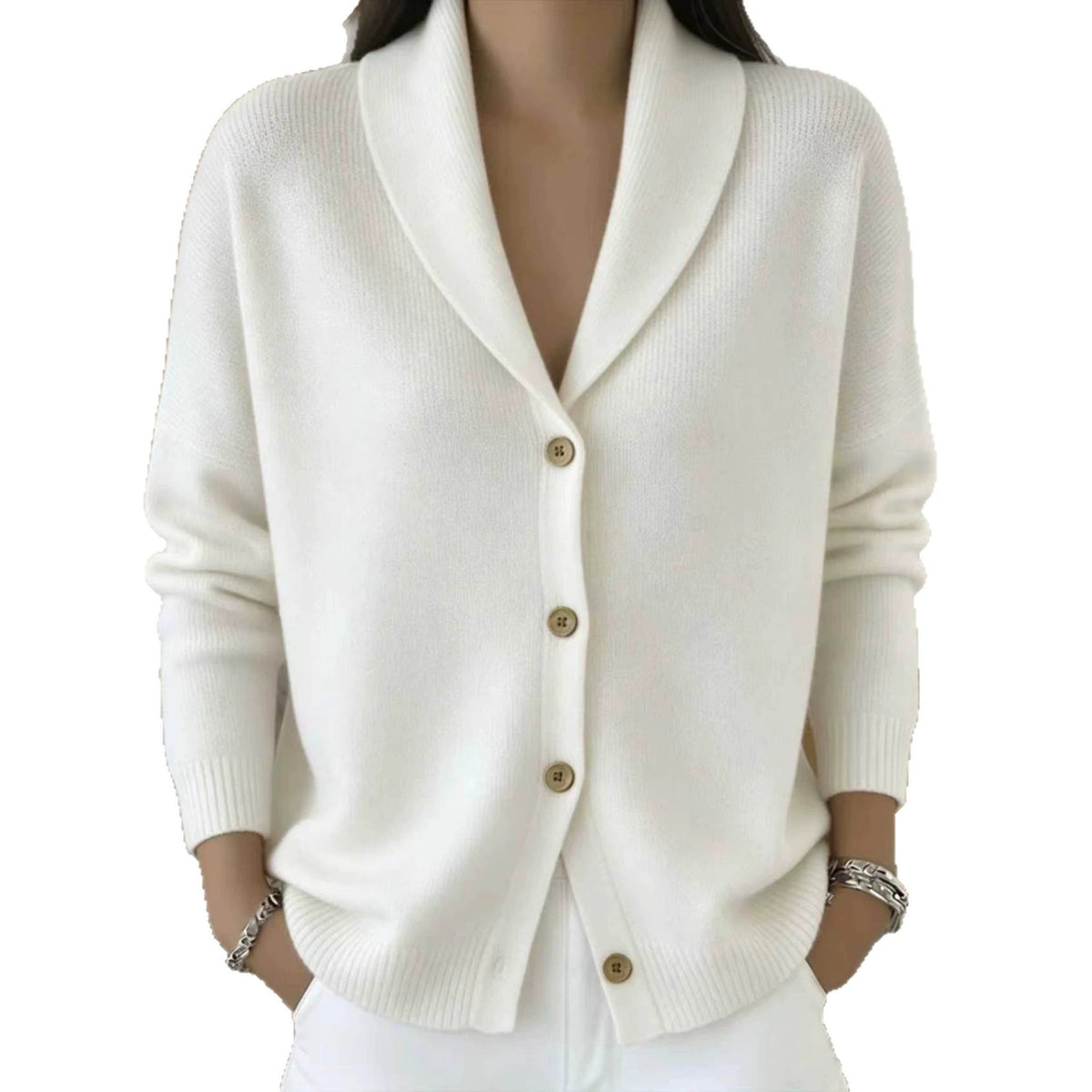 Cardigan morbido con collo ampio — dettaglio e colore 4