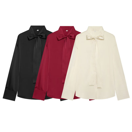 Camicia satinata con fiocco — vista completa